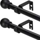 2 Pack Black Curtain Rods for windows 32 to 48 inch, 5/8 inch Splicing Heavy Duty Metal Curtain Rod Set with Brackets (32-48" -2pcs)