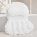 4D Air Mesh Bath Pillow for Tub, Soft Bathtub Cushion with 6 Non-Slip Suction Cups for Head, Neck & Back Support, Machine Washable Spa Pillow, White