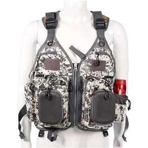 JKSPORTS Fly Fishing Vest - Fishing Safety Life Jacket for Swimming, Sailing, Boating, Kayak - Floating Multifunction Breathable Backpack for Men and Women - White camouflage