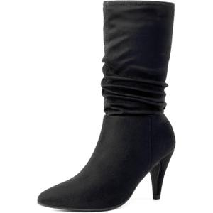 DREAM PAIRS Women's High Heel Mid Calf Boots Slouchy Pointed Toe Fall Boots (10, Black/K)