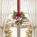 2 Pcs 4" Mini Christmas Wreath Curtain Tieback with Red Berries and Black Red Checkered Ribbon Christmas Curtain Holder for Xmas Holiday Indoor Window Wall Home Decorations