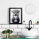 2 x Orvannaatr Bathroom Picture Wall Decor, Framed Black and White Wall Art,Toilet Paper, Hilarious, Funny Bathroom Animal Art Black and White Canvas Print Painting can be Hung Directly Frame (8"L x 10"W, Raccoon)