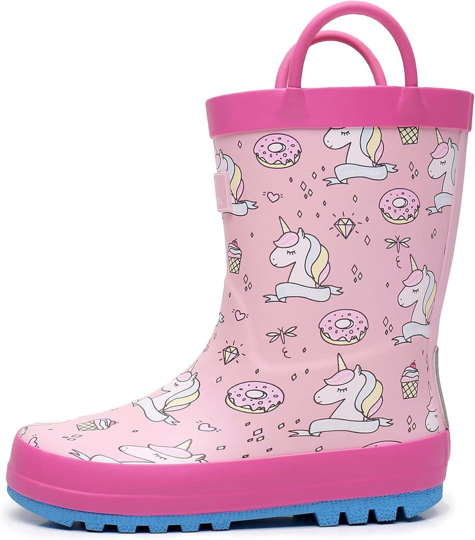 RAINANGEL Toddler Rain Boots With Easy-On Handles, Waterproof Rubber for Girls and Boys, Fun Printed & Colors Unisex-Child Outdoor Boots, Size 13