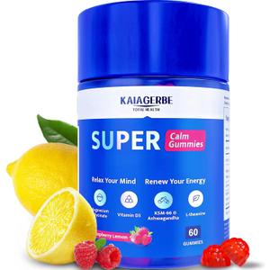 Magnesium Glycinate Gummies for Adults 100mg, Supplement with Magnesium Glycinate, Ashwagandha, L Theanine, Supercalming Gummies for Relax & Sleep, 60 Gummies