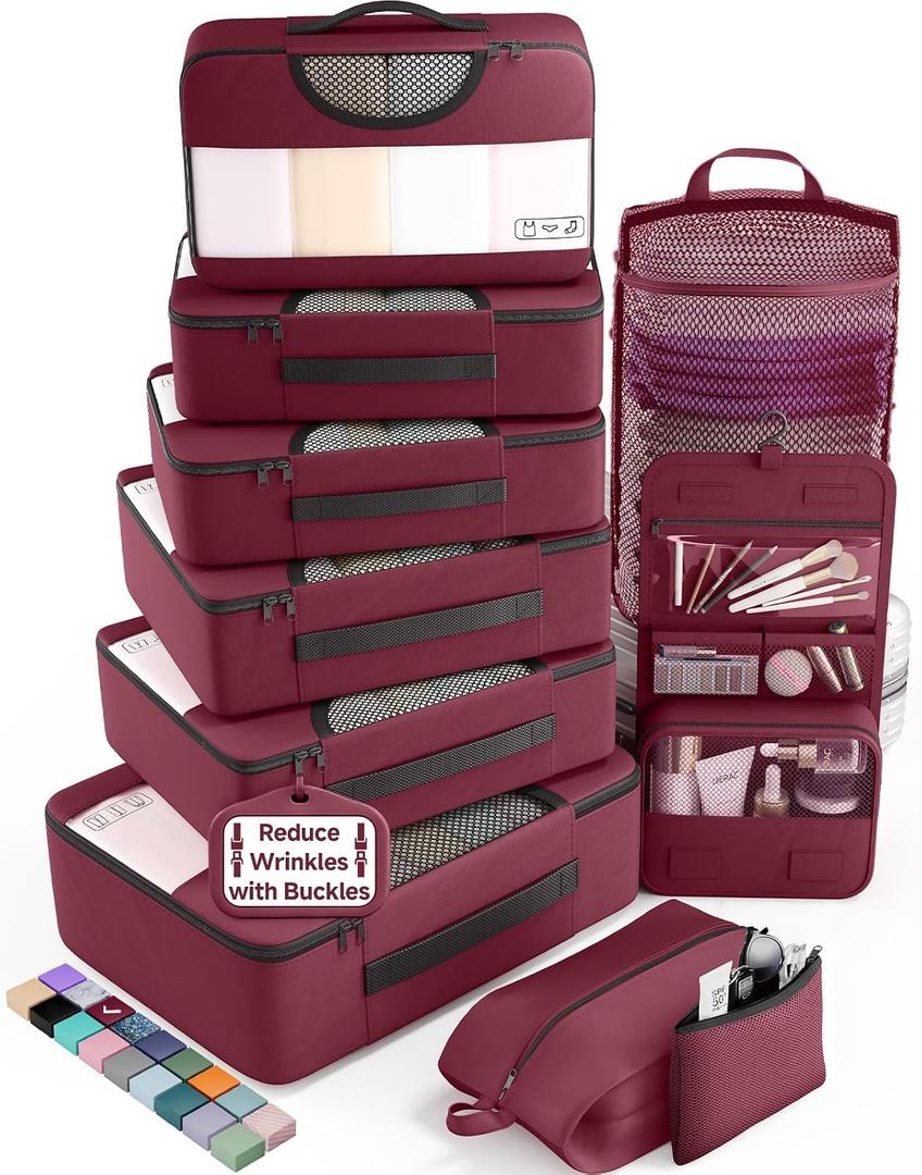 Veken 8 Set Packing Cubes, Christmas Birthday Gifts for Women Mom Her Girl, Cruise Ship Travel Essentials Accessories for Beach Vacation, Suitcase Organizer Bags for Luggage with Hanging Toiletry Bag
