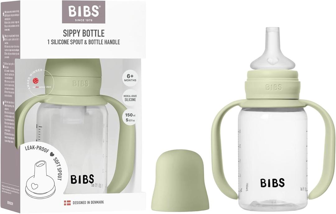 BIBS Sippy Bottle 150 ml  Leak-Proof Toddler Cup with Easy-Grab Handles & Soft Silicone Spout  BPA-Free Baby Training Cup - Sage