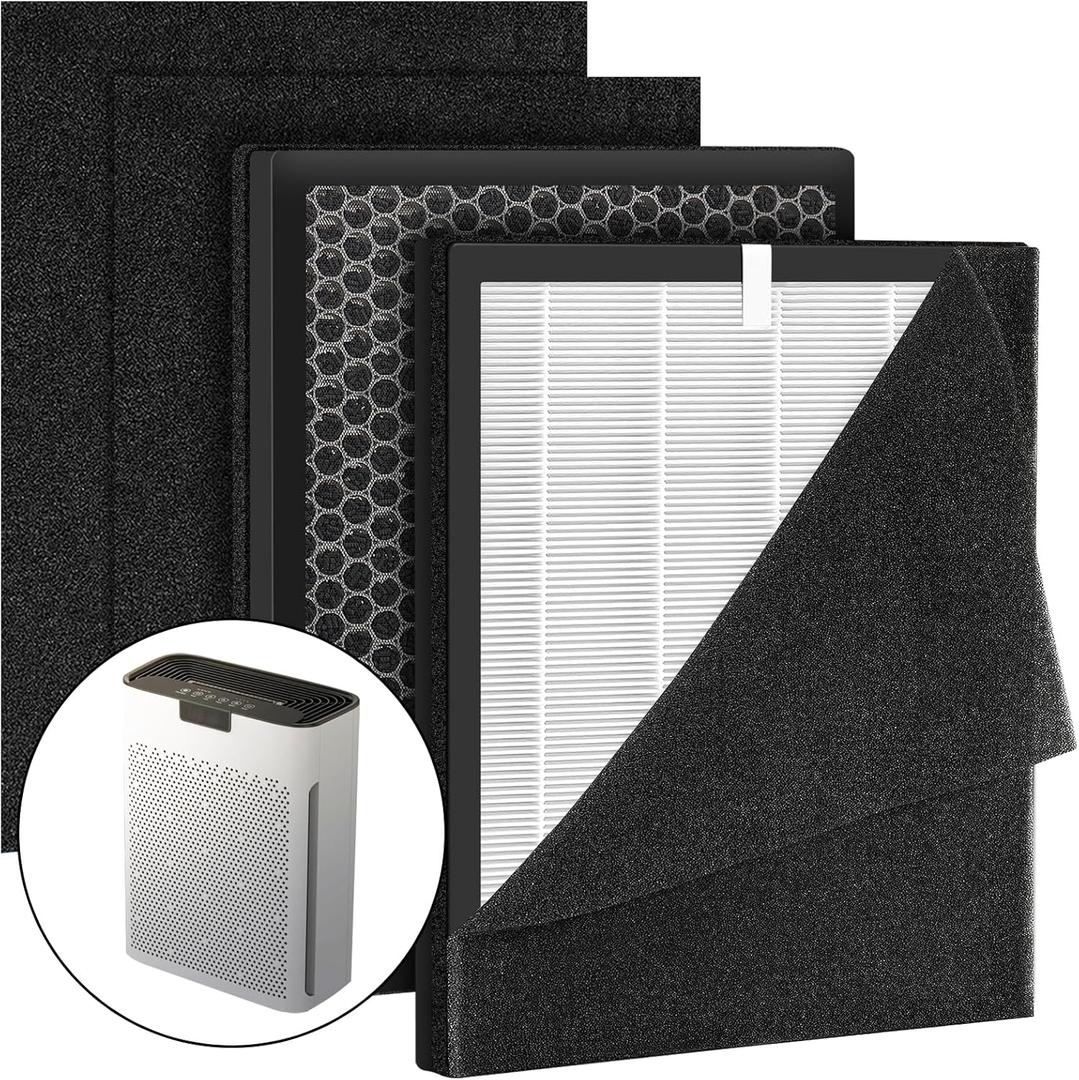 2 Pack KJ190L Replacement Filter,Compatible with MOOKA KJ190L Pet Air Purifier,Suitable for Large Room with 2000 Ft, 2 Replacement Filter & 4 Washable Pre-Filters for Pet-Raising Family