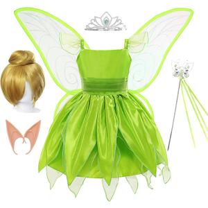 Fairy Costume for Girls Princess Dress up Halloween Cosplay Outfit with Accessories (5-6T, Green)