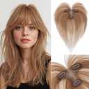 Hair Topper Human Hair Curtain Air Bangs Topper for Women,3.54x4.92 T-part Lace Base Topper Hair Piece for Daily Wear(Light Brown)