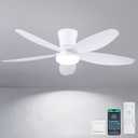 42" Ceiling Fans with Lights-Low Profile Ceiling Fan with Light and Remote/APP Control,Flush Mount,DC Reversible,LED Dimmable Modern Ceiling Fans for Bedroom,Indoor/Outdoor Patio Use (White)