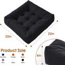 2Pcs Floor Pillows for Adults, 22 * 22 Inch Meditation Cushions, Large Square Sitting Cushion Living Room Memory Foam Pillow for Sitting (2, Black, 22x22x4 Inch)