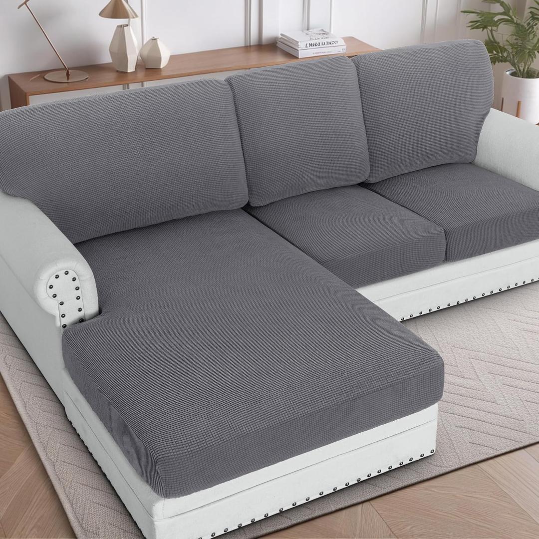 H.VERSAILTEX Sectional Couch Covers 6 Pieces Stretch Sofa Covers for Sectional Sofa Set Separate L Shaped Couch Cover for Both Left/Right Couch (Seat and Back: 1 Chaise + 2 Sofa, Grey)