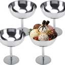 Hapivida Ice Cream Cup, 4Pcs Stainless Steel Serving Dessert Bowls Cups Sauce Bowls Mini Round Footed Yogurt Snack Candy Cups for Salad Fruit Pudding Christmas Party
