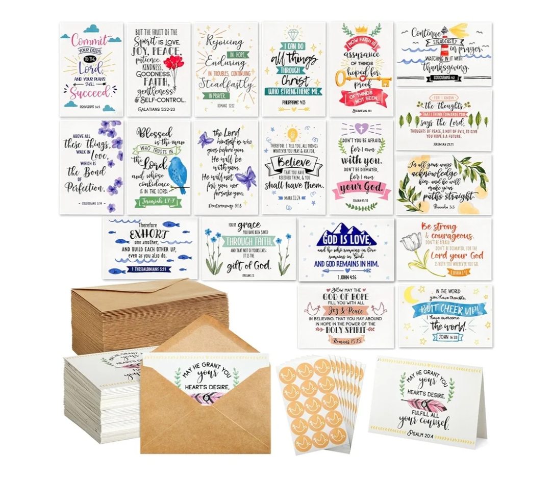 120 Pack Christian Greeting Cards Bulk with Envelopes, Religious Encouragement Scripture, 20 Inspirational Bible Verse Designs (4x6 In)