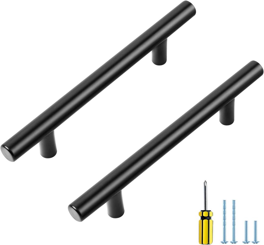 Ravinte 25 Pack 4 inch Hole Center Black Cabinet Pulls Kitchen Cabinet Handles 6-3/8" Overall Length Matte Black Hardware for Cabinet