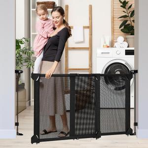 No Bottom Bar Baby Gate for Stairs, 34-55 Walk Through Dog Gate with Large Dual Openings Door, Safety Gate for Toddlers, Mesh Pet Gates Indoor/Outdoor, Swing Baby Gate for Doorways, Black No Bottom Bar Baby Gate for Stairs, 34-55 Walk Through Dog Gate with Large Dual Openings Door, Safety Gate for Toddlers, Mesh Pet Gates Indoor/Outdoor, Swing Baby Gate for Doorways, Black
