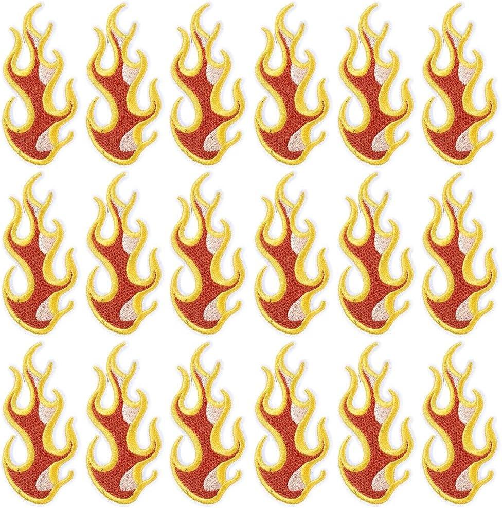 20Pcs Fire Patches Iron on Bulk Orange Red Fire Flame Embroidery Patch Mini Cartoon Blaze Sew on Repair Badge Appliques for Sewing Making Cloth Jackets Jeans Shirts Bags Christmas Diy Supply