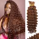 Human Braiding Hair for Boho Braids Human Hair 110g 18 Inch Curly Boho Hair for Braiding Knotless 12A Deep Wave Bohemian 3 Bundles/Pack Auburn Ginger