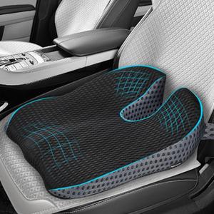 Car Seat Cushion  Memory Foam Car Booster Seat Cushion for Adults  Wedge Design for Driving Height & Comfort  Breathable Mesh Seat Pad for Car Seats with Adjustable Straps (Black)