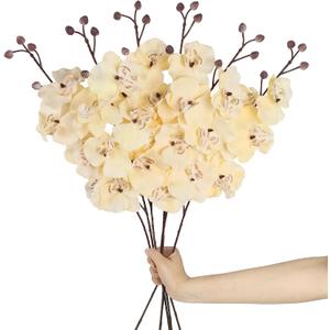 6PCS Orchids Artificial Flowers 30.3" Silk Faux Orchids Champagne Fake Flowers with Stems for Vase Table Home Wedding Party Garden Decoration(Champagne)