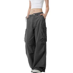 WZIKAI Womens Parachute Cargo Pants Y2K Baggy Cargo Pants Wide Leg Casual Joggers with Pockets (X-Large, Grey)