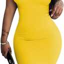 Nimsruc Women Casual Sexy Tank Top Bodycon Dress Summer Pencil Sleeveless Basic Midi Club Dresses (8002-yellow, XL)