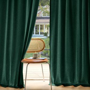 MIULEE Non-See-Through Privacy Linen Curtains 2 Panels, Christmas Emerald Green Light Filtering Window Curtains Textured Back Tab Semi Sheer Drapes for Bedroom Living Room, 52 x 96 Inches Long