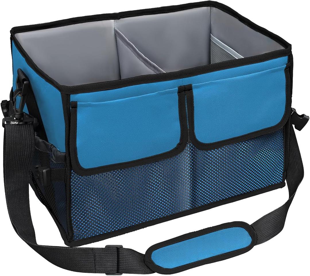 Large Grill Caddy with Paper Towel Holder - BBQ Caddy Organizer for Utensil, Condiment - Easy Carry Picnic Bag - Griddle Bag for Camping, Travel, RV - 600D Waterproof Oxford Fabric, Blue (15.8" x 11.8" x 10.6")