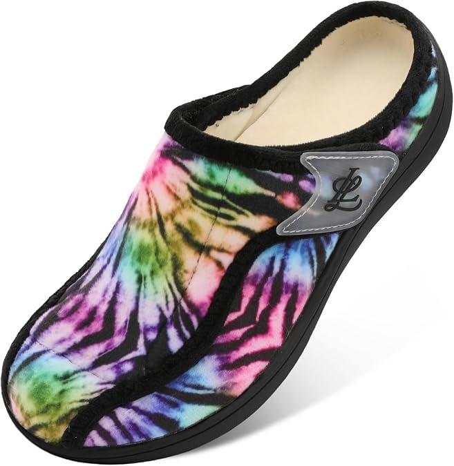 LeIsfIt Slippers for Women Extra Wide House Slippers Elderly Slip on House Shoes Non-Slip Indoor Outdoor Slipper Adjustable for Diabetic Swollen Feet Multi 38