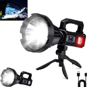 Rechargeable Handheld Spotlight, 3,000,000L Super Bright LED Solar & High Powered Spot Light with 6 Modes, 3 Color Lenses, COB Side Light, USB C, Waterproof for Outdoor Emergency Hunting