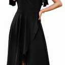 WEACZZY Formal Dresses for Women Gowns Evening Party Cocktail Dress Long Split Elegant V Neck Wrap Ruffle Wedding Guest Dresses, Black, L