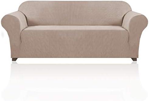 PrinceDeco Stretch Sofa Cover Couch Covers for 3 Cushion Couch Furniture Protector Sofa Covers with Non Slip Elastic Bottom Pet Friendly Articles, Sofa(72 to 92 in), Sand