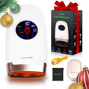 Lunix LX7 Electric Hand Massager with Heat and Compression, Pressure Point Therapy for Arthritis, Pain Relief and Carpal Tunnel, with Hand Warmer, White