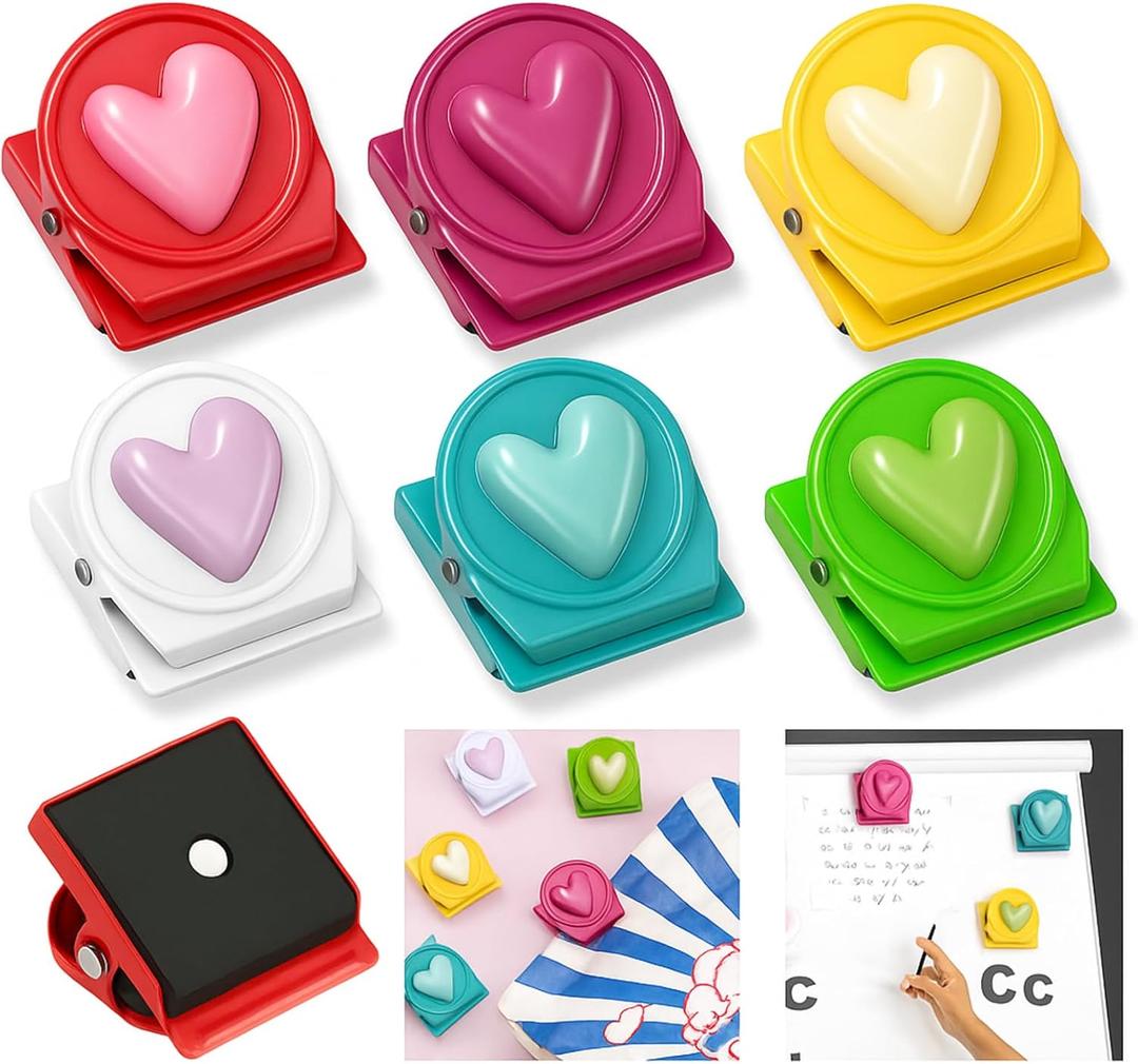 12 Pcs Heart Magnets Clips Refrigerator Magnetic Clips Colorful Decorative Magnets Metal Magnet for Fridge Whiteboard Classroom Kitchen Office (Colorful)