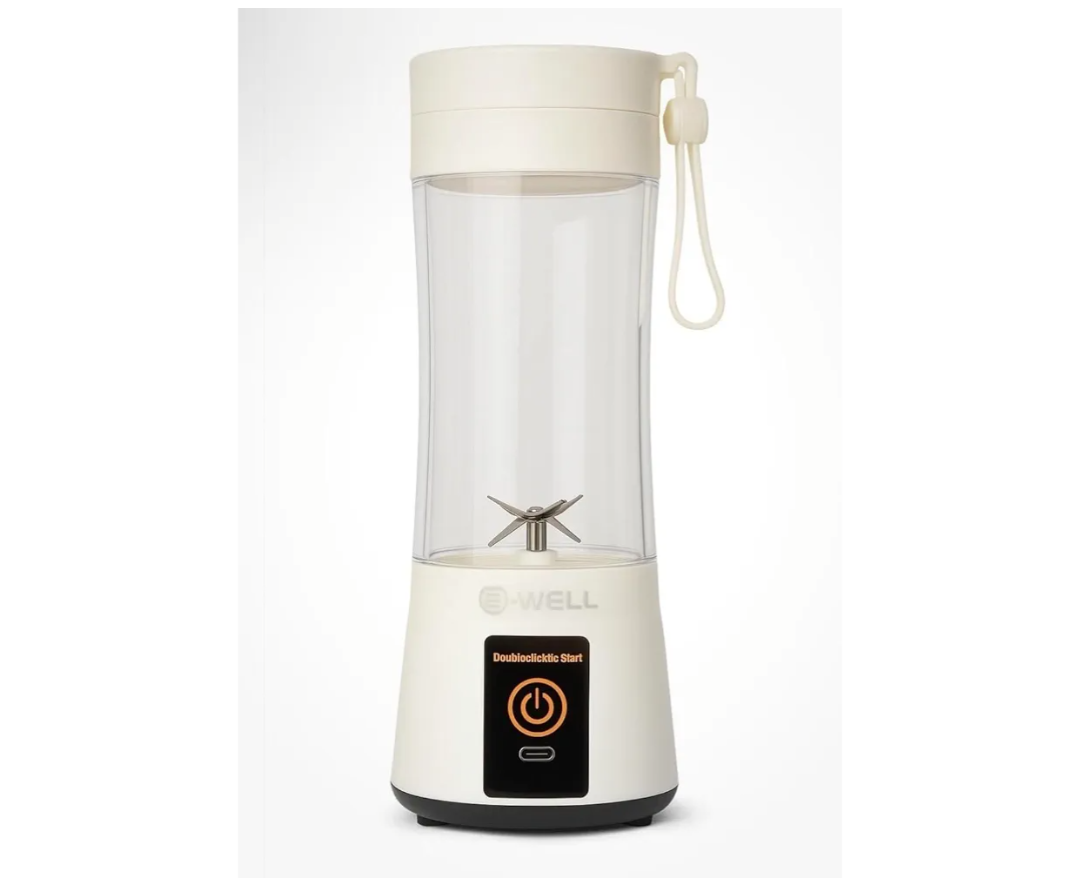 Portable Blender, White, Double-Click Start Button, Personal Size Smoothie Maker with Carrying Strap, USB Rechargeable
