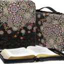 Suobstales Boho Mandala Flower Print Bible Cover for Women Men PU Leather Makeup Organizer Expand Brief Case Journal Case Christian Purses Handbags with Handle and Zippered, XL