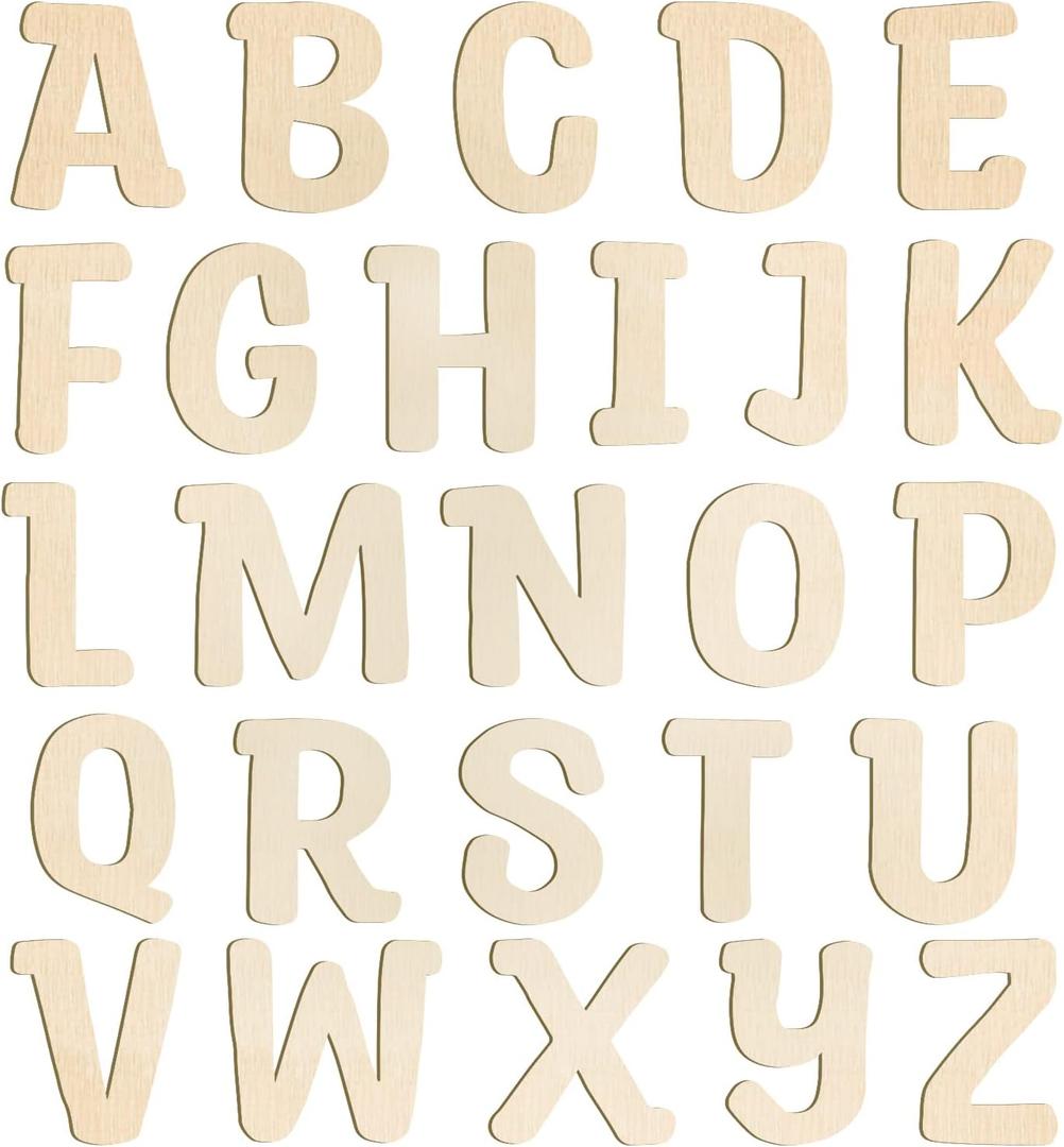 She Love 6 inch Wooden Letters 26Pcs Wooden Alphabet Letter for Crafts Unfinished Wood Letters for Home Wall Decor Kids Arts Painting DIY Learning (1 Set)