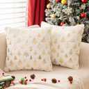 AQOTHES Christmas Tree White Throw Pillow Covers 24x24inch, Set of 2 Winter Holiday Decorative Faux Fur Fuzzy Pillows Covers with Glitter Printed for Christmas Decor Sofa Couch Home
