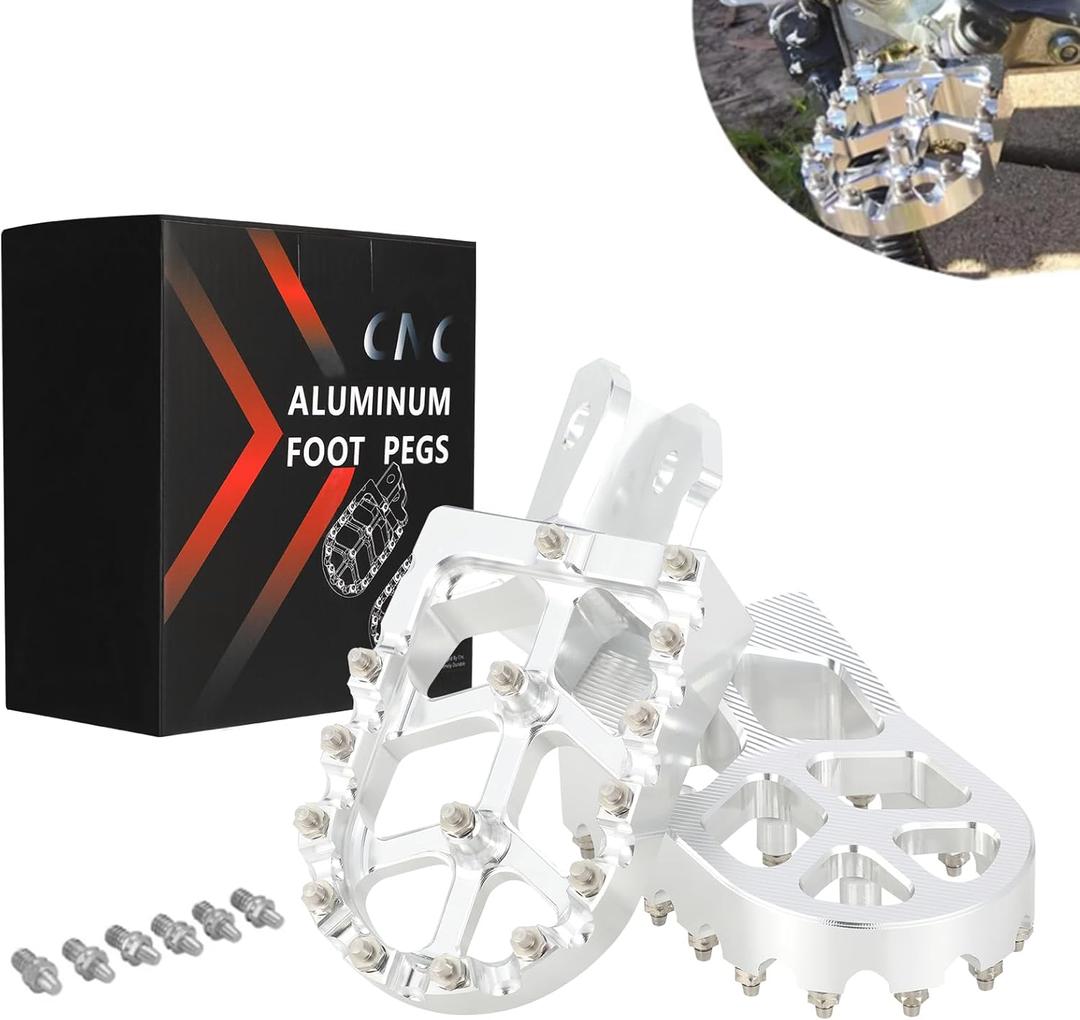 JFG RACING Dirt Bike Foot Pegs,7075 Aluminum CNC Pedals Rests for Surron Light Bee X and S/E Ride Pro S SS SR/CRF150F CRF230F 03-19/CRF250F 19-24/XR150L 15-24/KDX200 83-94-Silver