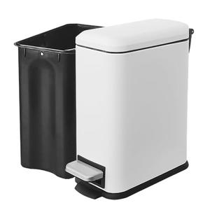 JM ·YIPENG 1.3 Gallon Stainless Steel Trash Can - Small Bathroom & Office Waste Bin with Lid, Compact Design, Durable Metal Construction, (White)