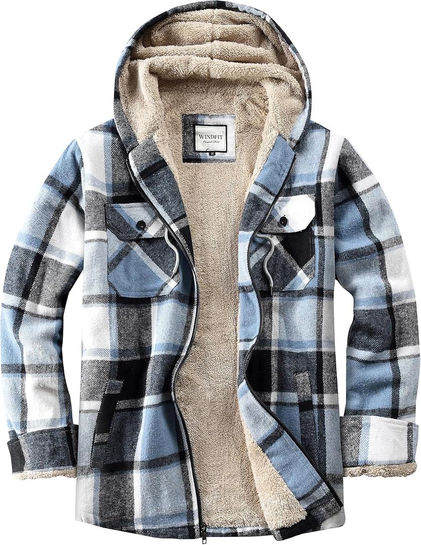 WINDFIT Women's Full Zip Fleece Flannel Jacket Plaid Sherpa Lined Jacket for Women, S