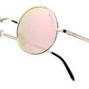 NIEEPA Vintage Small Round Polarized Hippie Sunglasses for Men Women Circle Sunglasses NP1002 (A31 Gold Frame/Pink Lens)