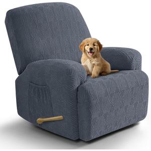 VANSOFY Recliner Chair Covers, 4-Pieces Stretch Recliner Cover Jacquard Soft Reclining Chair Slipcover Furniture Protector with Elastic Bottom for Lazy Boy Recliner(Gray) (1 Seat-Standard, Grey)