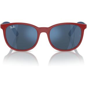 Ray-Ban Boys' Rj9079s Square Sunglasses (Red on Rubber Blue/Dark Blue Mirrored Blue)
