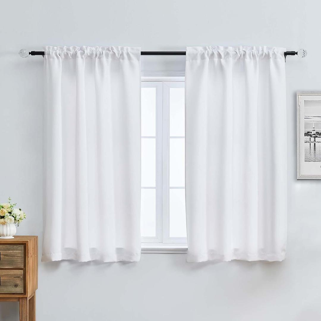 Aiyufeng Pure White Curtains for Bedroom 54 Inches Long 2 Panels Set, Room Darkening Window Treatment, Short Curtain Drapes, Soft Touching Casual Rod Pocket Privacy Curtains, W40 x L54 Inch