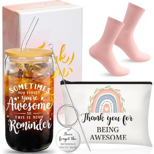 Hsei 6 Pcs Graduation Appreciation Gifts for Women Thank You Gifts for Nurse Employees Staff Coworker Team Teacher Including 16 oz Glass Cups Cosmetic Bag Sock Keychain Gift Box for Class of 2026