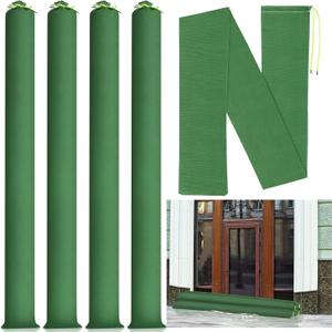 Threan 4 Pcs Long Canvas Sandbags for Flooding Sand Tube Bags Flood Protection Thickened Reusable Rain Wind Flood Barrier with Elastic Band Water Barrier Tube for Door Rain Control, Green (6 ft)