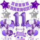 11 Birthday Decoration Happy Birthday Banner Balloons Garland Cupcake Toppers Purple Number 11 Helium Balloon Birthday Decorations for 11 Year Old Boy Girl Birthday Party Supplies Photo Backdrop