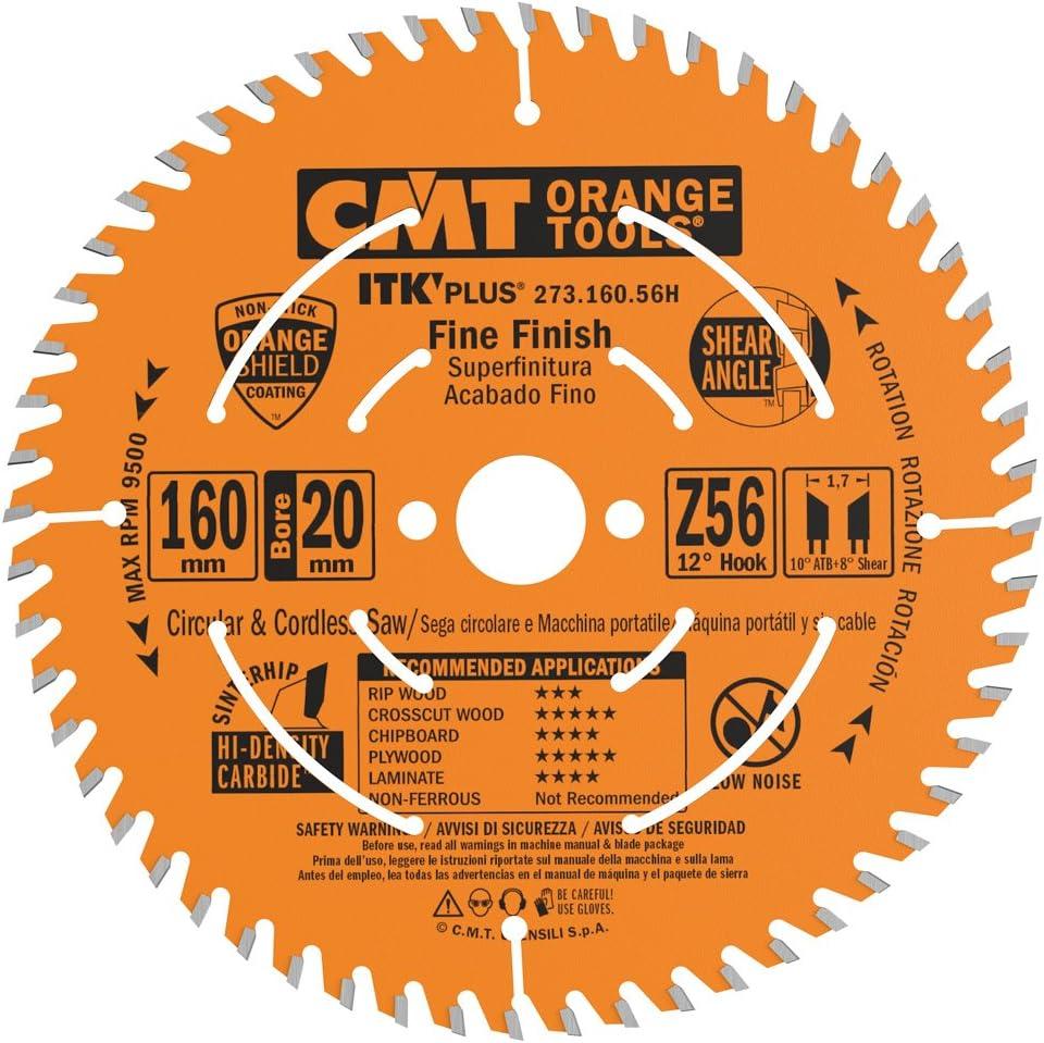 CMT Orange Tools 273.160.56H ITK Plus FINE Finish Saw Blade HW 160X1.8/1.2X20(+16) Z=56 A