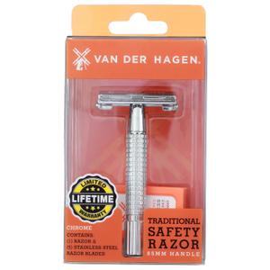 Van Der Hagen Mens Traditional Safety Razor Kit (includes 5 blades) for a close shave in Chrome